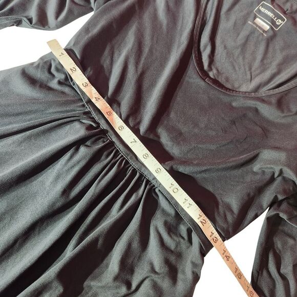Merrell Womens Sz L Dress Long Sleeve Heavy Stretch Tie Waist Knee Length Black - Picture 9 of 10